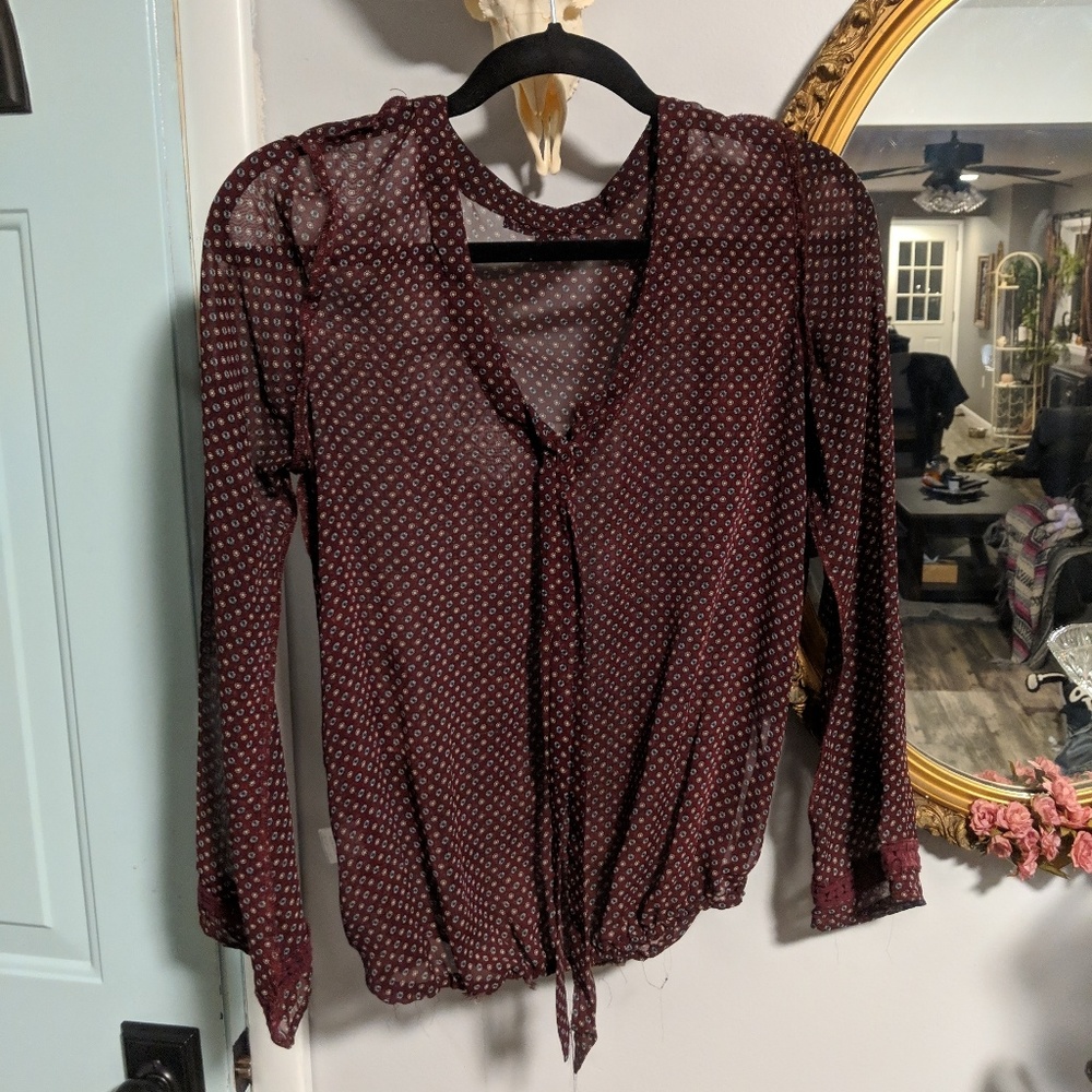 harlowe + graham burgandy blouse